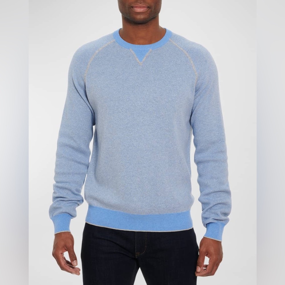 Robert Graham Cotton Cashmere Spaceport Crewneck Pullover Sweater Blue, Sz 2X